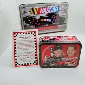 Coca Cola Polar Bear 2003  Collectible Tin Set And Nascar Dominos